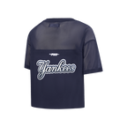 MLB NEW YORK YANKEES SHEER INFLUENCE HAUT COUPE CARRÉE TRANSPARENT POUR FEMME (MARINE MINUIT)