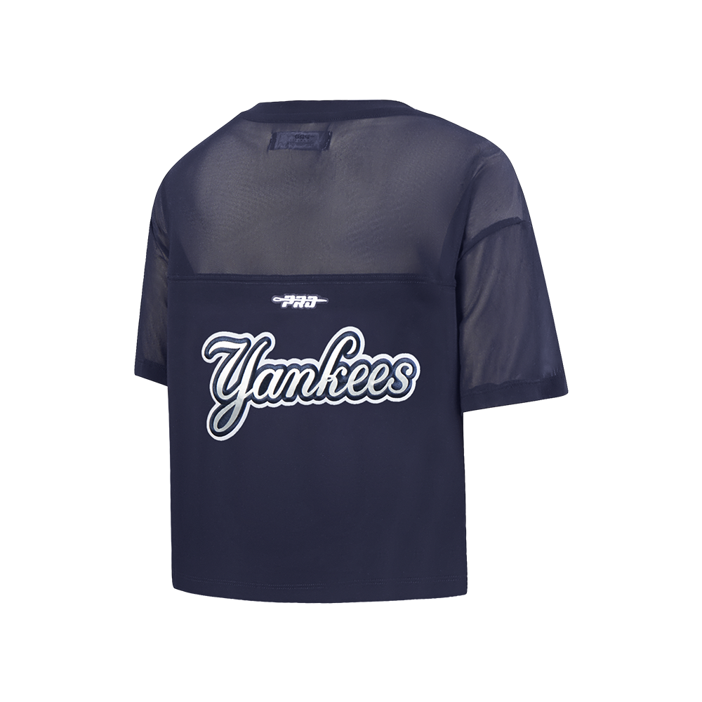 MLB NEW YORK YANKEES SHEER INFLUENCE HAUT COUPE CARRÉE TRANSPARENT POUR FEMME (MARINE MINUIT)