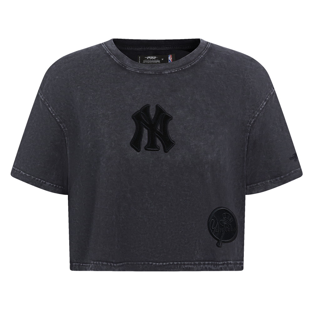 MLB NEW YORK YANKEES WASHED CLASSIC T-SHIRT À COUPE CARRÉE DÉLAVÉ À L'ENZYME POUR FEMME (NOIR DÉLAVÉ)