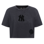 MLB NEW YORK YANKEES WASHED CLASSIC T-SHIRT À COUPE CARRÉE DÉLAVÉ À L'ENZYME POUR FEMME (NOIR DÉLAVÉ)