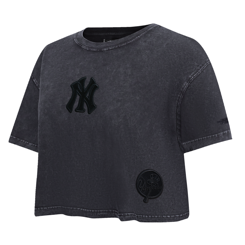 MLB NEW YORK YANKEES WASHED CLASSIC T-SHIRT À COUPE CARRÉE DÉLAVÉ À L'ENZYME POUR FEMME (NOIR DÉLAVÉ)
