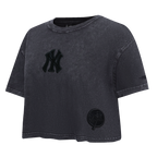 MLB NEW YORK YANKEES WASHED CLASSIC T-SHIRT À COUPE CARRÉE DÉLAVÉ À L'ENZYME POUR FEMME (NOIR DÉLAVÉ)
