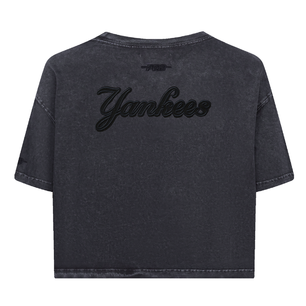 MLB NEW YORK YANKEES WASHED CLASSIC T-SHIRT À COUPE CARRÉE DÉLAVÉ À L'ENZYME POUR FEMME (NOIR DÉLAVÉ)