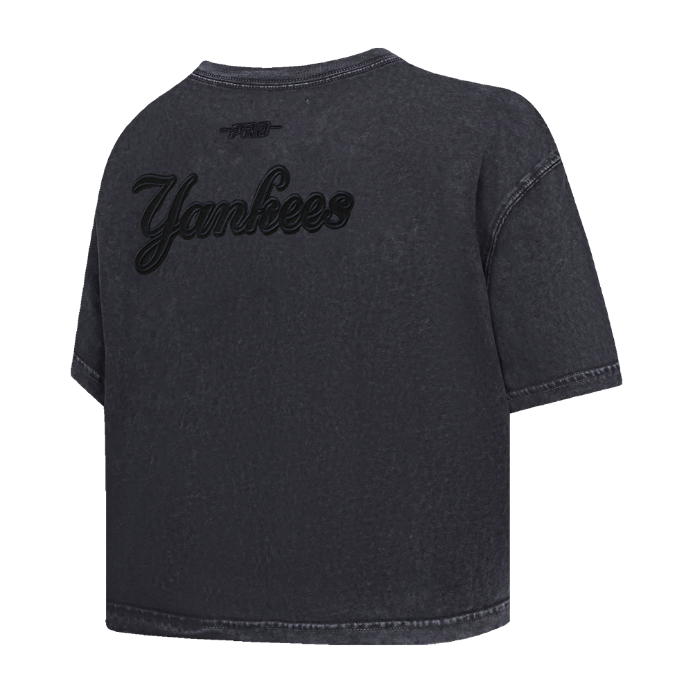 MLB NEW YORK YANKEES WASHED CLASSIC T-SHIRT À COUPE CARRÉE DÉLAVÉ À L'ENZYME POUR FEMME (NOIR DÉLAVÉ)