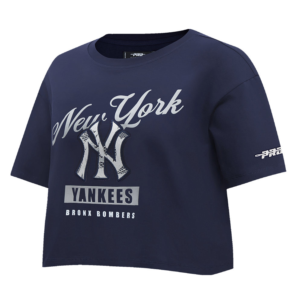 MLB NEW YORK YANKEES LACE UP HAUT EN JERSEY SIMPLE À COUPE CARRÉE POUR FEMME (MARINE MINUIT)