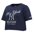 MLB NEW YORK YANKEES LACE UP HAUT EN JERSEY SIMPLE À COUPE CARRÉE POUR FEMME (MARINE MINUIT)