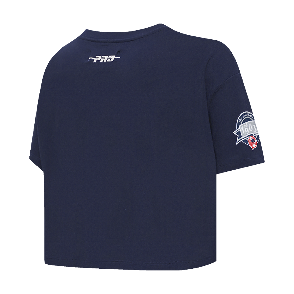MLB NEW YORK YANKEES LACE UP HAUT EN JERSEY SIMPLE À COUPE CARRÉE POUR FEMME (MARINE MINUIT)
