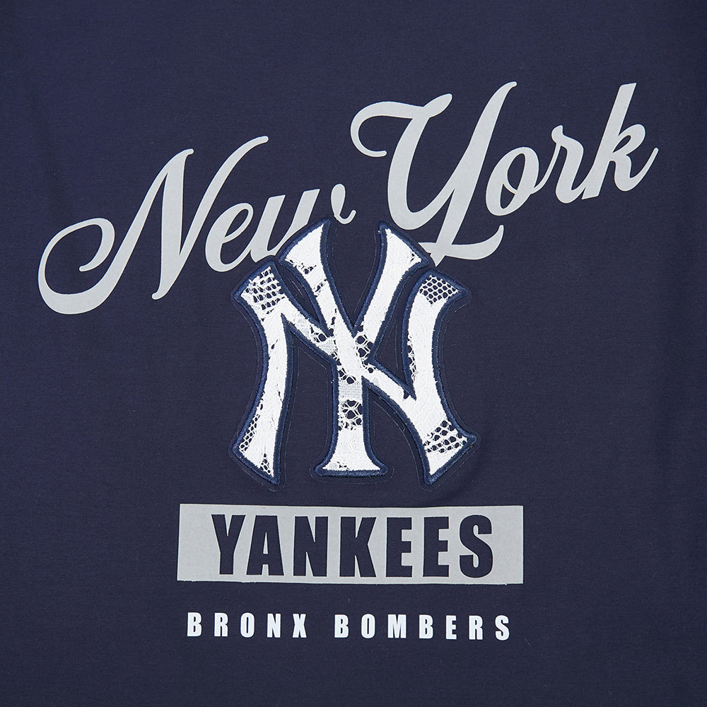 MLB NEW YORK YANKEES LACE UP HAUT EN JERSEY SIMPLE À COUPE CARRÉE POUR FEMME (MARINE MINUIT)