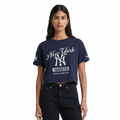 MLB NEW YORK YANKEES LACE UP HAUT EN JERSEY SIMPLE À COUPE CARRÉE POUR FEMME (MARINE MINUIT)