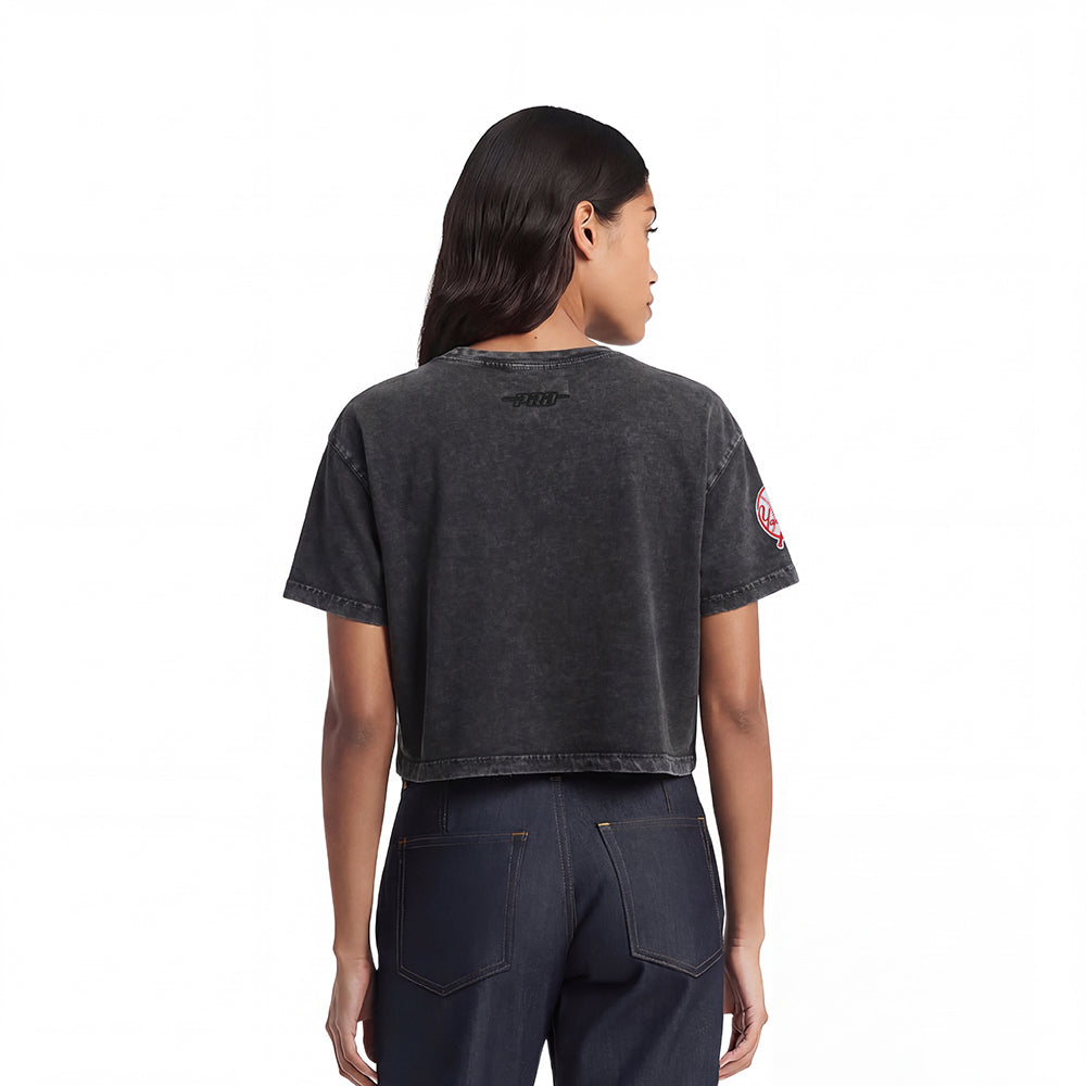 MLB NEW YORK YANKEES  WOMEN'S S/S BOXY TOP (WASHED BLACK)