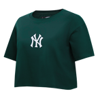 MLB NEW YORK YANKEES WINGSPAN T-SHIRT EN JERSEY SIMPLE À COUPE CARRÉE POUR FEMME (VERT FORÊT)