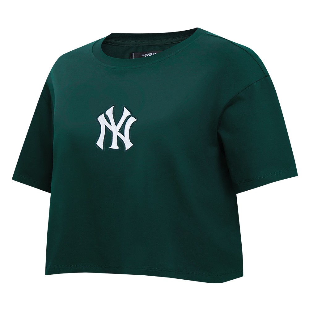 MLB NEW YORK YANKEES WINGSPAN T-SHIRT EN JERSEY SIMPLE À COUPE CARRÉE POUR FEMME (VERT FORÊT)