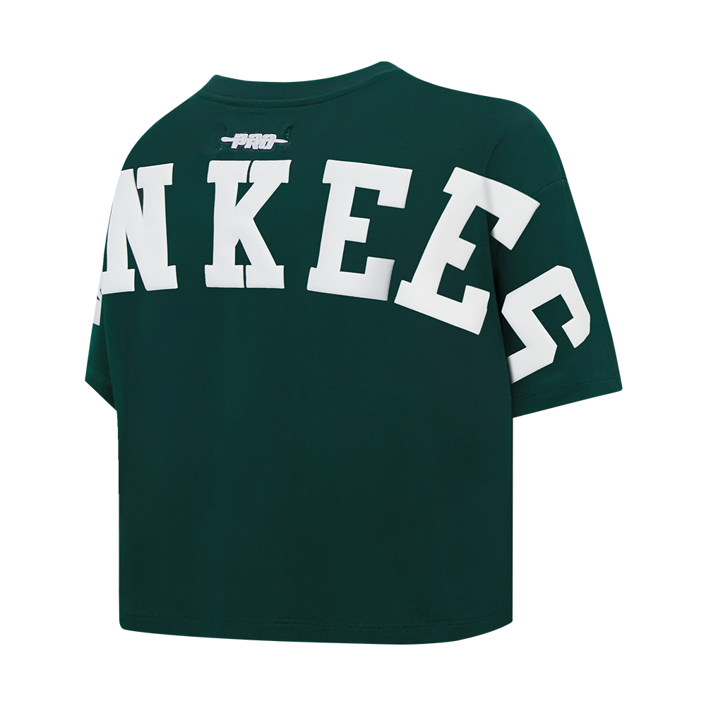MLB NEW YORK YANKEES WINGSPAN T-SHIRT EN JERSEY SIMPLE À COUPE CARRÉE POUR FEMME (VERT FORÊT)
