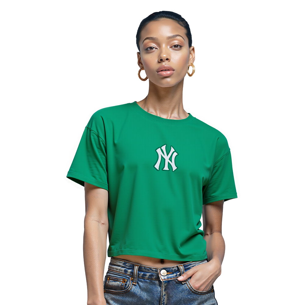 MLB NEW YORK YANKEES WINGSPAN T-SHIRT EN JERSEY SIMPLE À COUPE CARRÉE POUR FEMME (VERT KELLY)