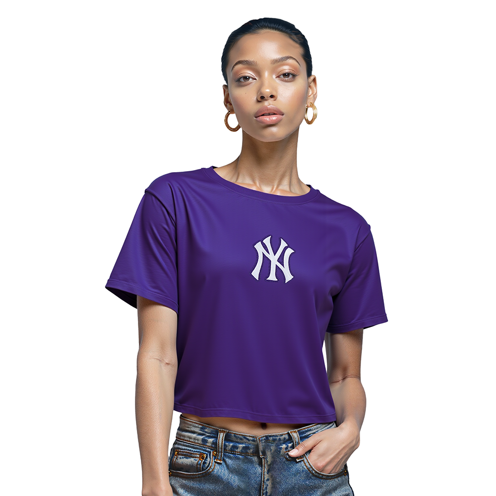 MLB NEW YORK YANKEES WINGSPAN WOMEN'S SJ BOXY TEE (PURPLE)