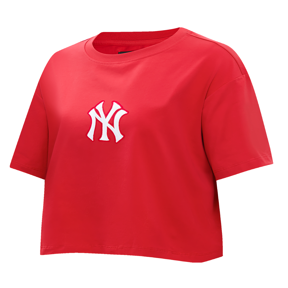 MLB NEW YORK YANKEES WINGSPAN T-SHIRT EN JERSEY SIMPLE À COUPE CARRÉE POUR FEMME (ROUGE)