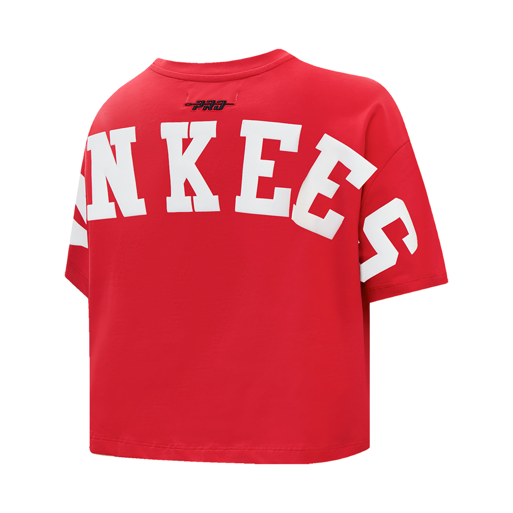 MLB NEW YORK YANKEES WINGSPAN T-SHIRT EN JERSEY SIMPLE À COUPE CARRÉE POUR FEMME (ROUGE)
