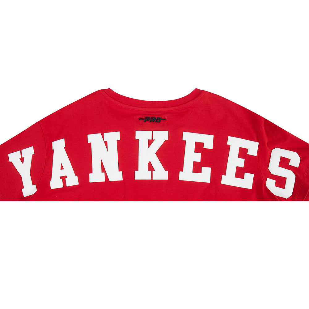 MLB NEW YORK YANKEES WINGSPAN T-SHIRT EN JERSEY SIMPLE À COUPE CARRÉE POUR FEMME (ROUGE)