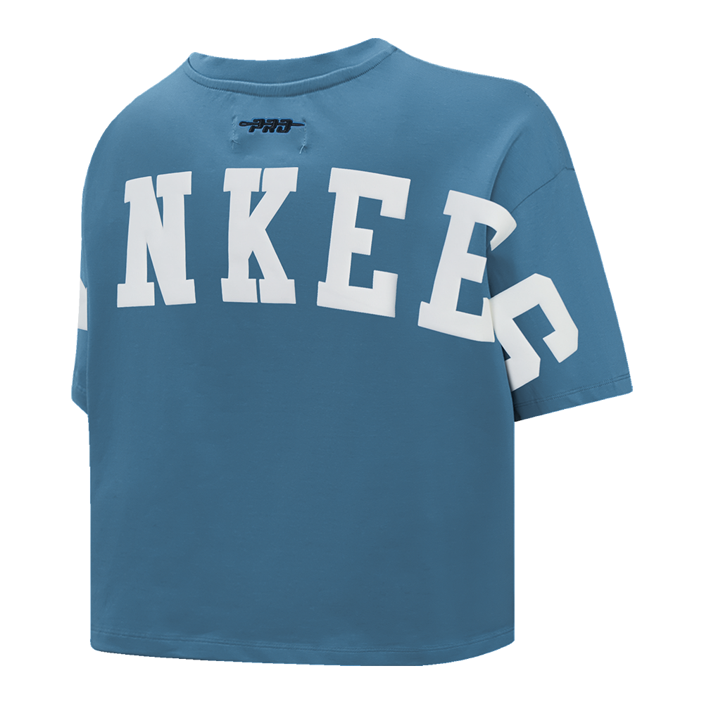 MLB NEW YORK YANKEES WINGSPAN T-SHIRT EN JERSEY SIMPLE À COUPE CARRÉE POUR FEMME (BLEU ACIER)