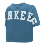 MLB NEW YORK YANKEES WINGSPAN T-SHIRT EN JERSEY SIMPLE À COUPE CARRÉE POUR FEMME (BLEU ACIER)