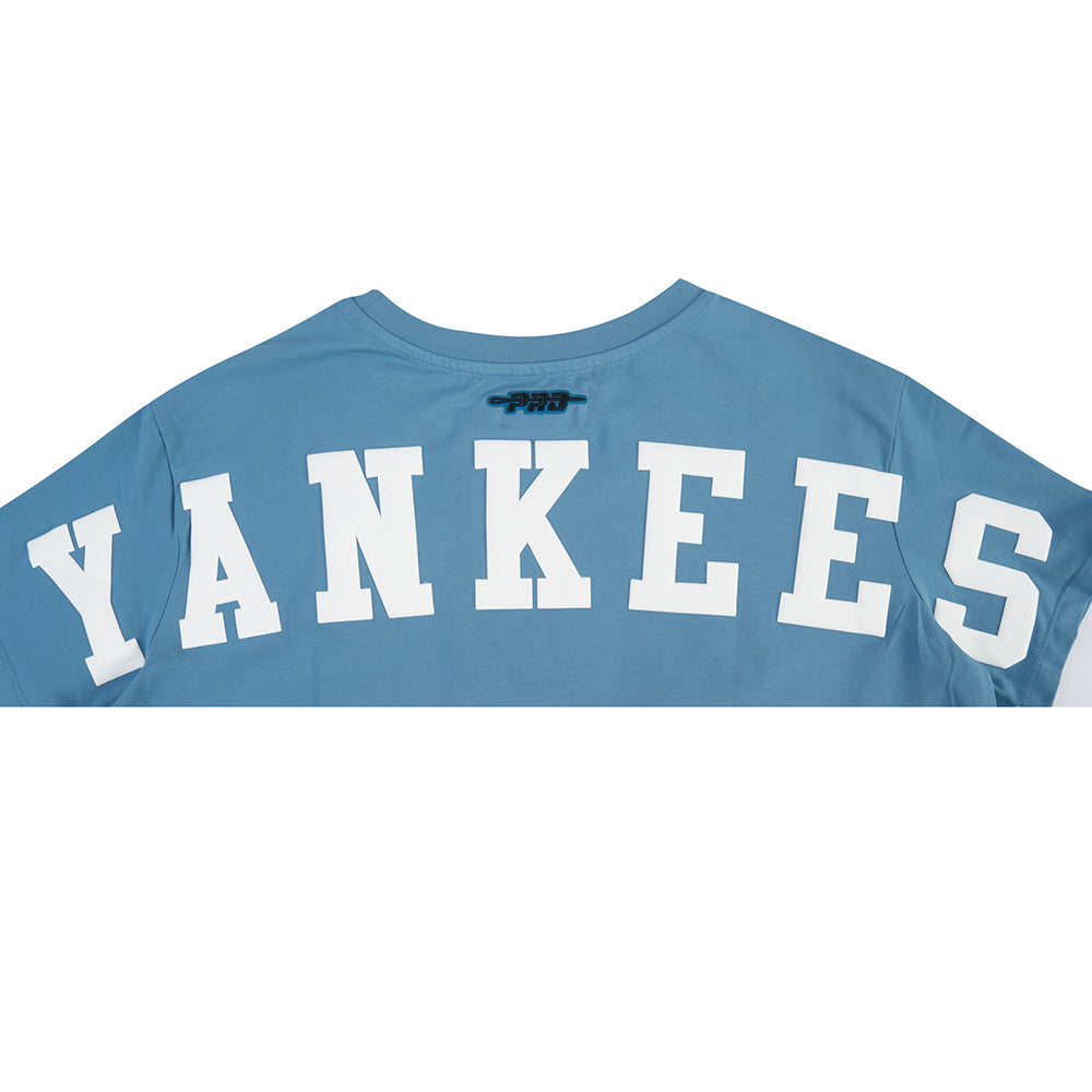 MLB NEW YORK YANKEES WINGSPAN T-SHIRT EN JERSEY SIMPLE À COUPE CARRÉE POUR FEMME (BLEU ACIER)