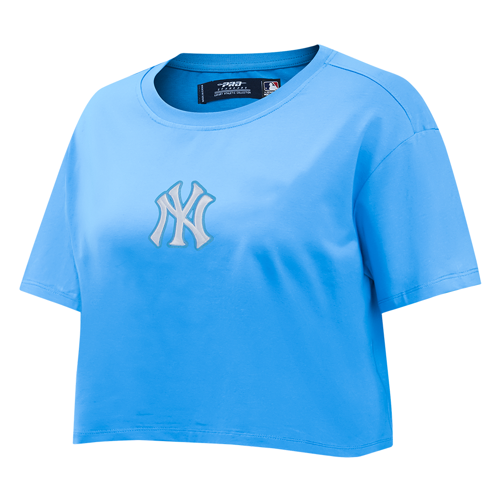 MLB NEW YORK YANKEES WINGSPAN T-SHIRT EN JERSEY SIMPLE À COUPE CARRÉE POUR FEMME (BLEU UNIVERSITÉ)