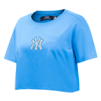 MLB NEW YORK YANKEES WINGSPAN T-SHIRT EN JERSEY SIMPLE À COUPE CARRÉE POUR FEMME (BLEU UNIVERSITÉ)