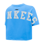 MLB NEW YORK YANKEES WINGSPAN T-SHIRT EN JERSEY SIMPLE À COUPE CARRÉE POUR FEMME (BLEU UNIVERSITÉ)