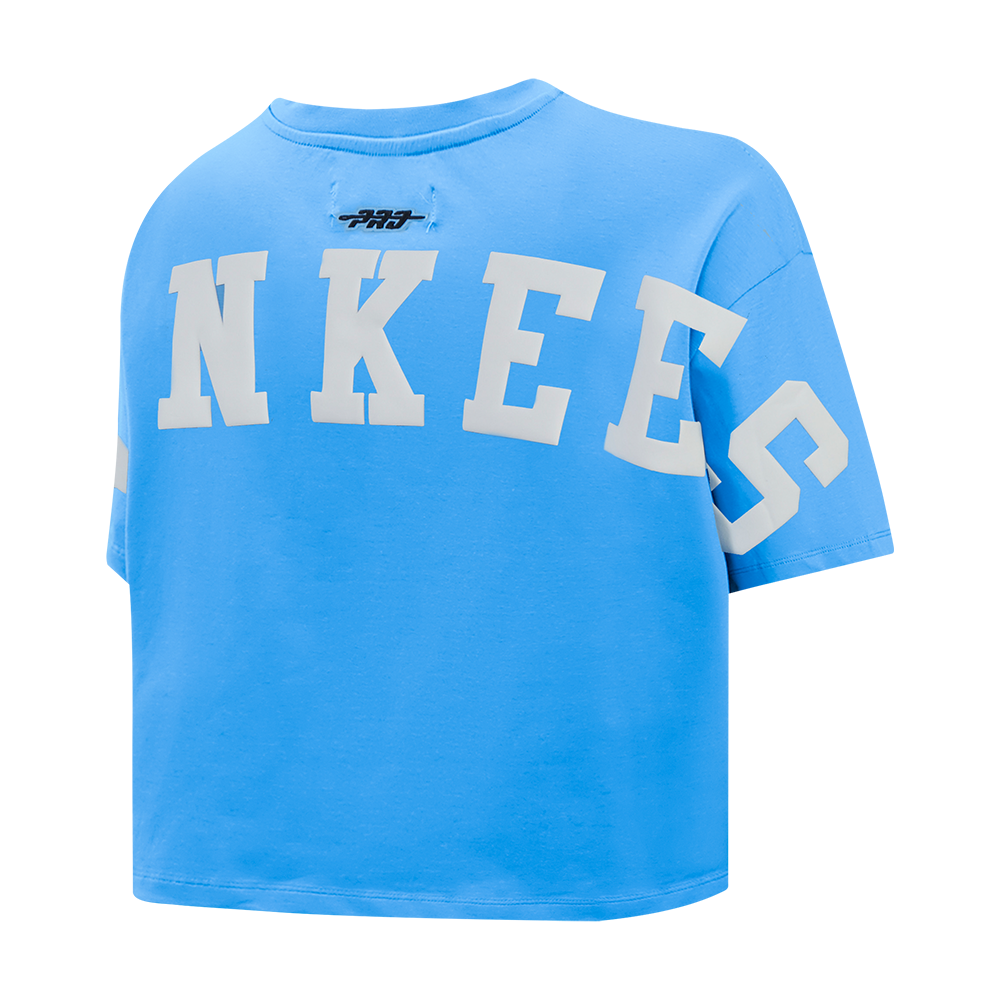 MLB NEW YORK YANKEES WINGSPAN T-SHIRT EN JERSEY SIMPLE À COUPE CARRÉE POUR FEMME (BLEU UNIVERSITÉ)