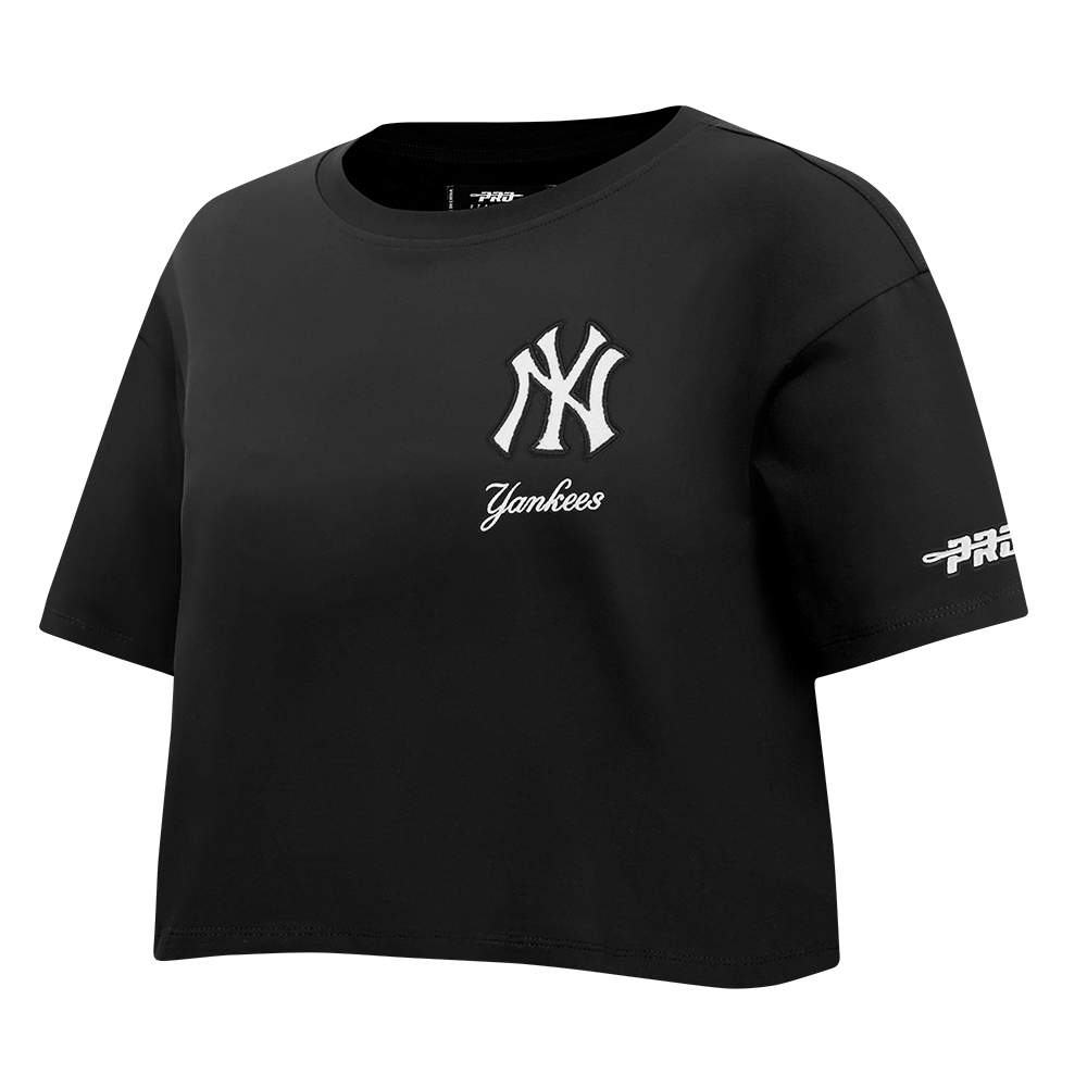 MLB NEW YORK YANKEES CLASSIC CHENILLE HAUT EN JERSEY SIMPLE À COUPE CARRÉE POUR FEMME (NOIR)