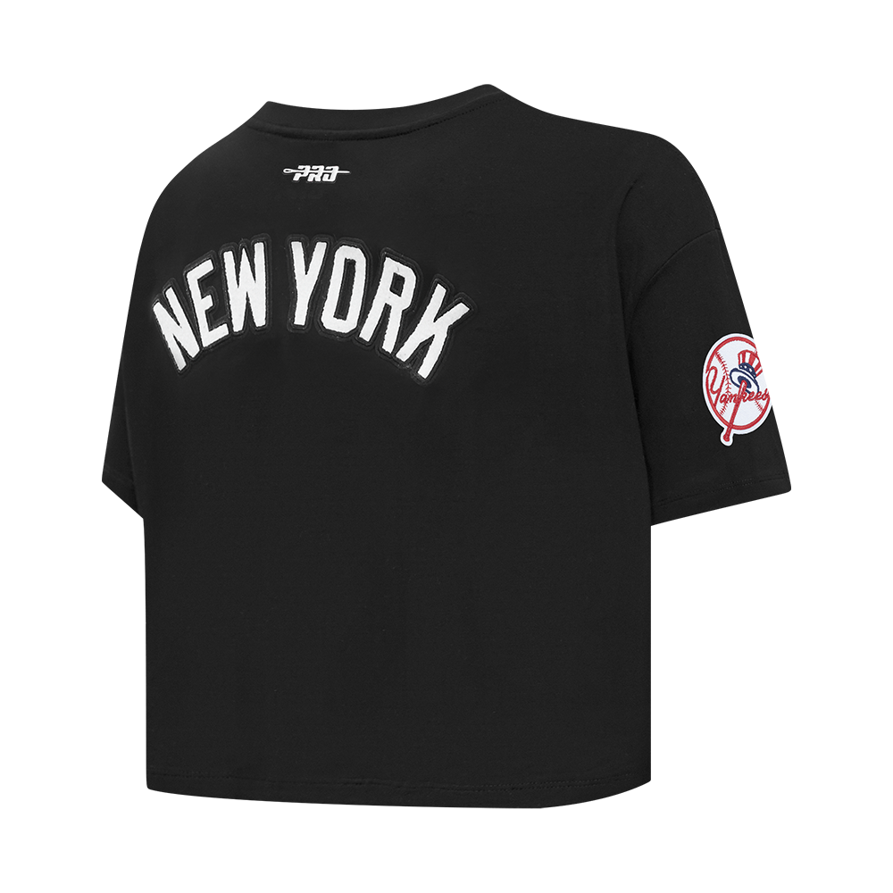 MLB NEW YORK YANKEES CLASSIC CHENILLE HAUT EN JERSEY SIMPLE À COUPE CARRÉE POUR FEMME (NOIR)