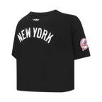 MLB NEW YORK YANKEES CLASSIC CHENILLE HAUT EN JERSEY SIMPLE À COUPE CARRÉE POUR FEMME (NOIR)