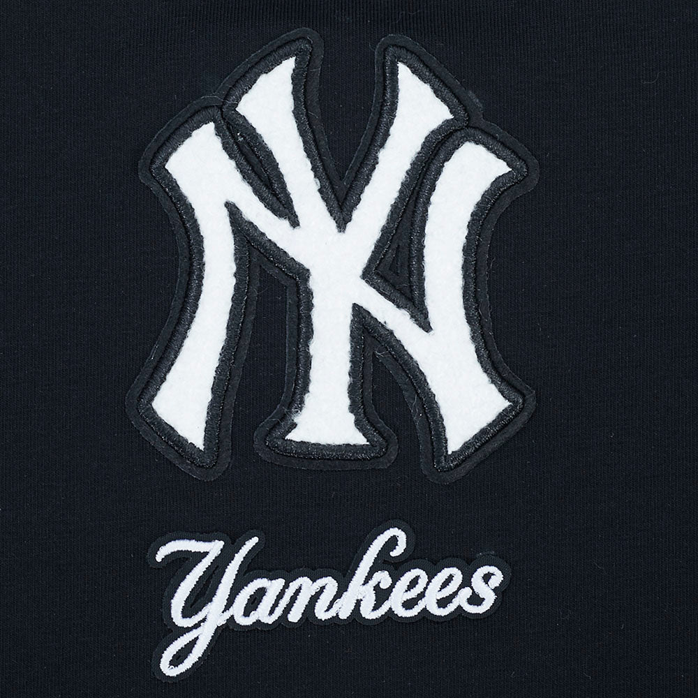 MLB NEW YORK YANKEES CLASSIC CHENILLE HAUT EN JERSEY SIMPLE À COUPE CARRÉE POUR FEMME (NOIR)