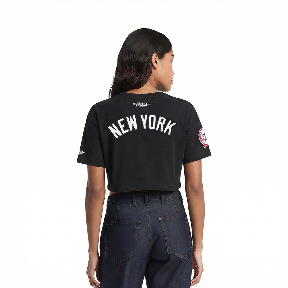 MLB NEW YORK YANKEES CLASSIC CHENILLE HAUT EN JERSEY SIMPLE À COUPE CARRÉE POUR FEMME (NOIR)