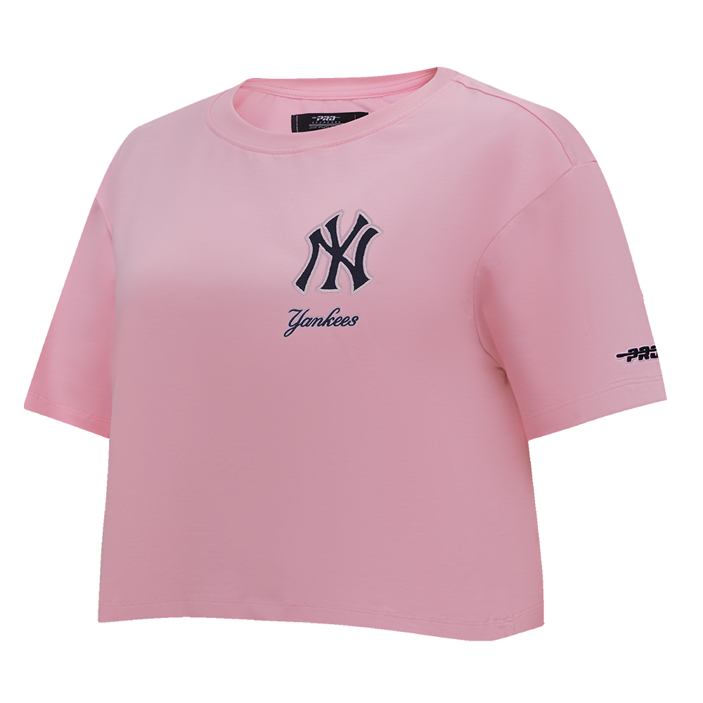 MLB NEW YORK YANKEES CLASSIC CHENILLE HAUT EN JERSEY SIMPLE À COUPE CARRÉE POUR FEMME (ROSE)