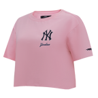 MLB NEW YORK YANKEES CLASSIC CHENILLE HAUT EN JERSEY SIMPLE À COUPE CARRÉE POUR FEMME (ROSE)