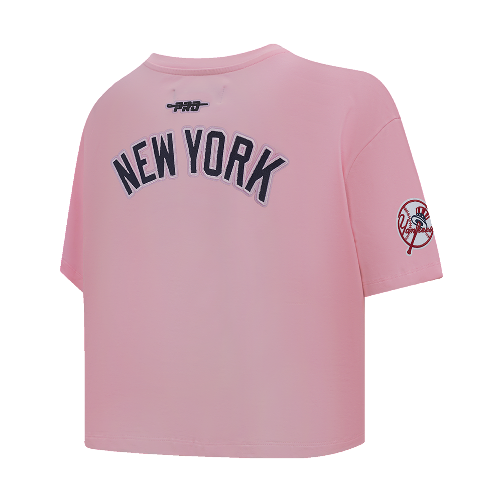 MLB NEW YORK YANKEES CLASSIC CHENILLE HAUT EN JERSEY SIMPLE À COUPE CARRÉE POUR FEMME (ROSE)