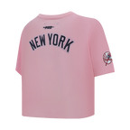 MLB NEW YORK YANKEES CLASSIC CHENILLE HAUT EN JERSEY SIMPLE À COUPE CARRÉE POUR FEMME (ROSE)