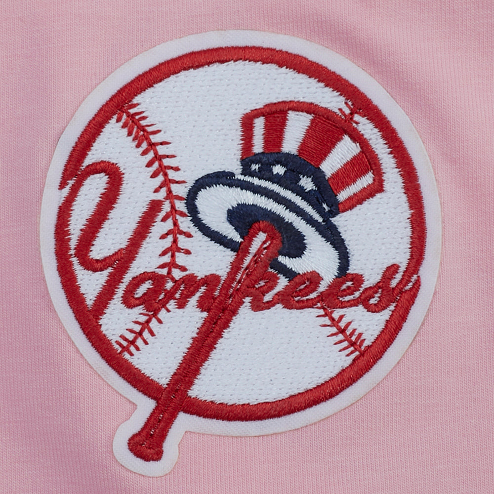 MLB NEW YORK YANKEES CLASSIC CHENILLE HAUT EN JERSEY SIMPLE À COUPE CARRÉE POUR FEMME (ROSE)