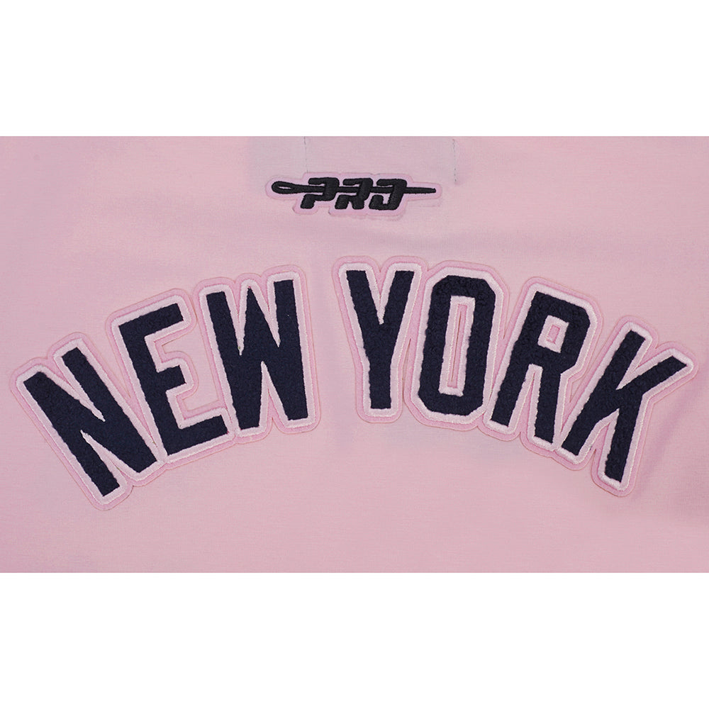 MLB NEW YORK YANKEES CLASSIC CHENILLE HAUT EN JERSEY SIMPLE À COUPE CARRÉE POUR FEMME (ROSE)