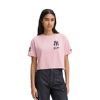 MLB NEW YORK YANKEES CLASSIC CHENILLE HAUT EN JERSEY SIMPLE À COUPE CARRÉE POUR FEMME (ROSE)