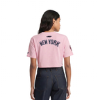 MLB NEW YORK YANKEES CLASSIC CHENILLE HAUT EN JERSEY SIMPLE À COUPE CARRÉE POUR FEMME (ROSE)