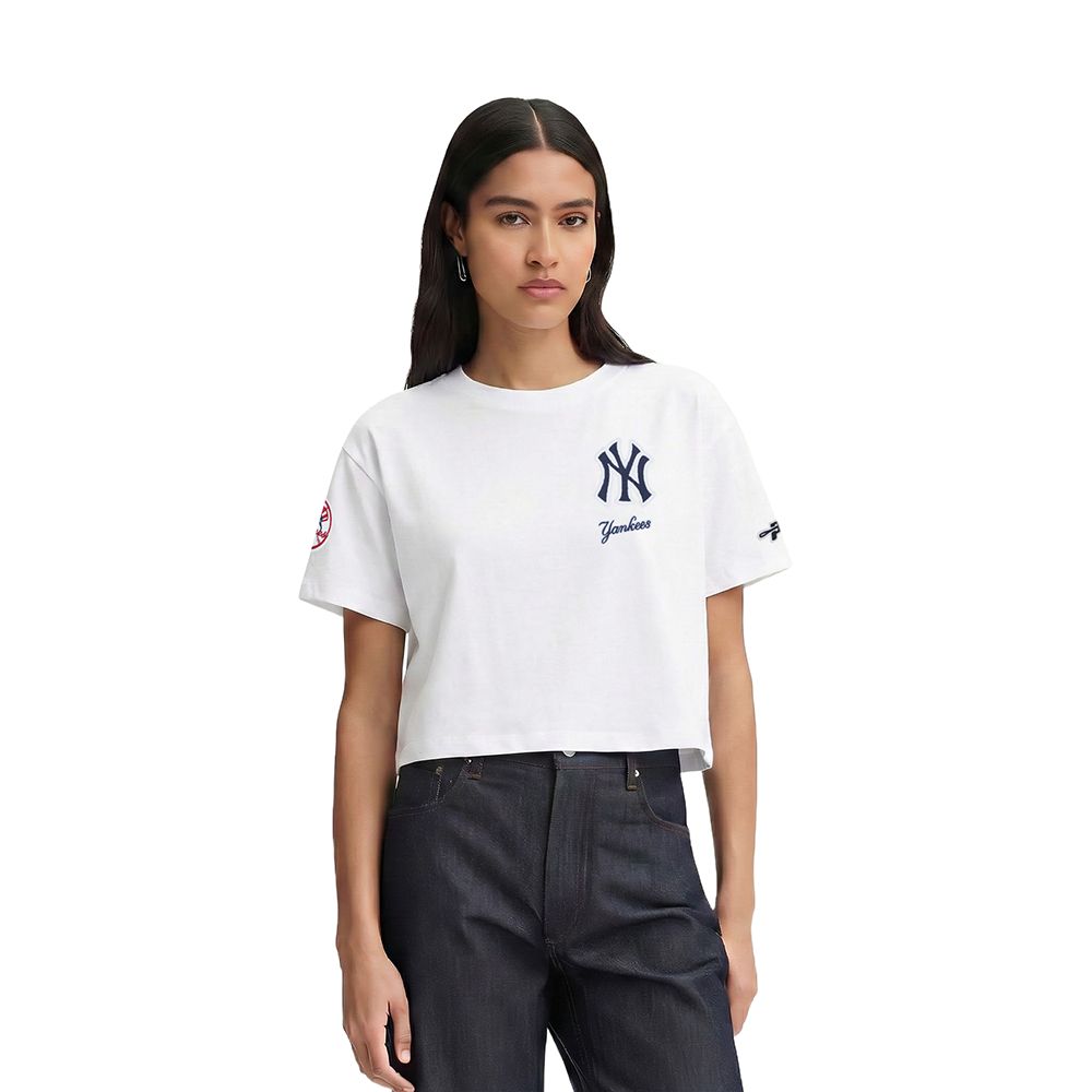 MLB NEW YORK YANKEES CLASSIC CHENILLE WOMEN'S SJ BOXY TOP (WHITE)