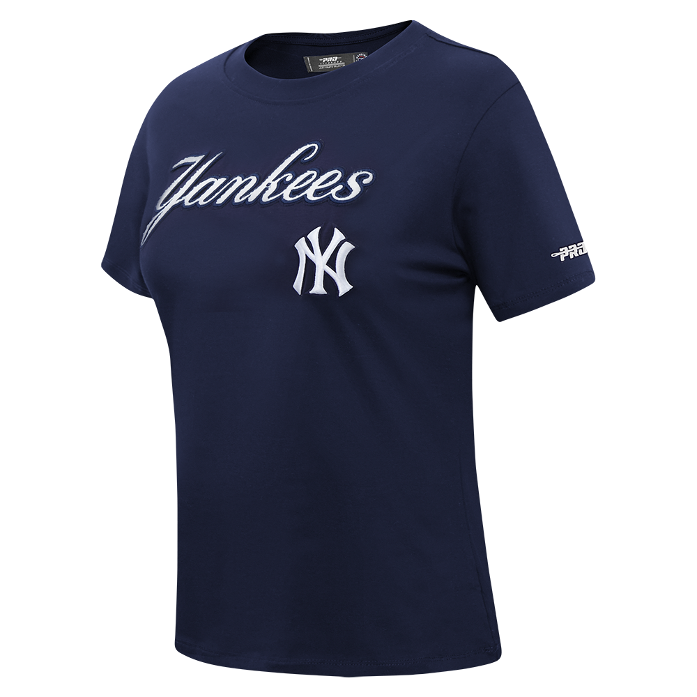 MLB NEW YORK YANKEES CLASSIC CHENILLE HAUT EN JERSEY SIMPLE À COUPE AJUSTÉE POUR FEMME (MARINE MINUIT)