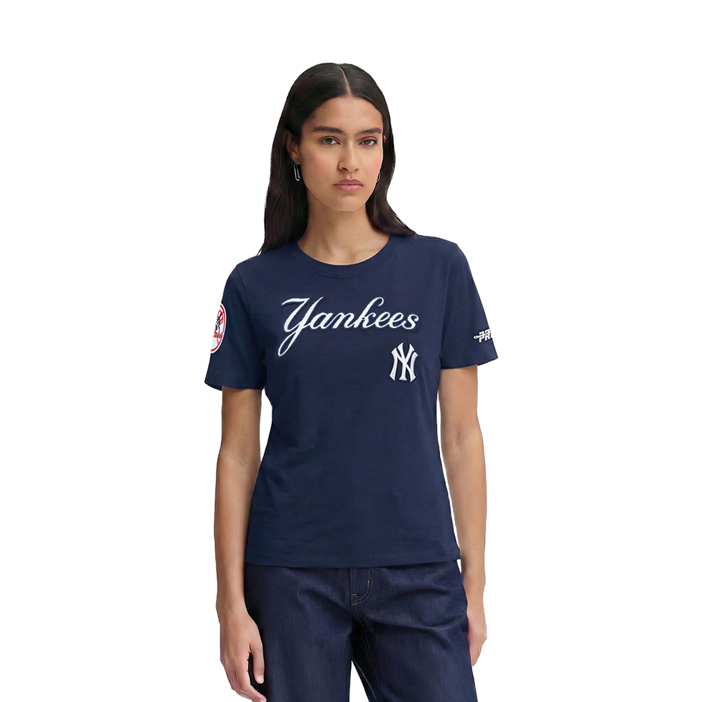 MLB NEW YORK YANKEES CLASSIC CHENILLE HAUT EN JERSEY SIMPLE À COUPE AJUSTÉE POUR FEMME (MARINE MINUIT)