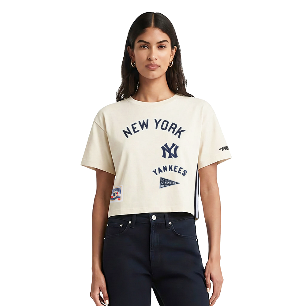 MLB NEW YORK YANKEES  RETRO CLASSIC WOMEN'S SJ BOXY TOP (EGGSHELL)