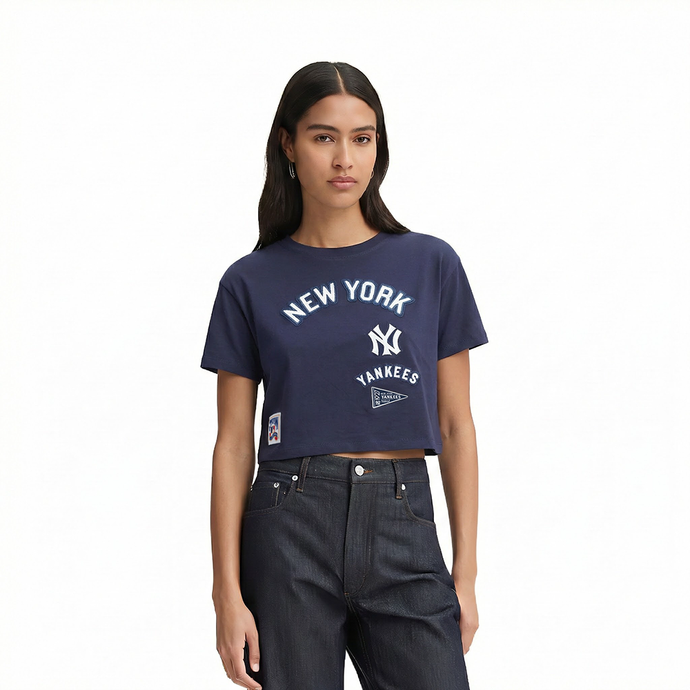 MLB NEW YORK YANKEES RETRO CLASSIC HAUT EN JERSEY SIMPLE À COUPE CARRÉE POUR FEMME (MARINE MINUIT)
