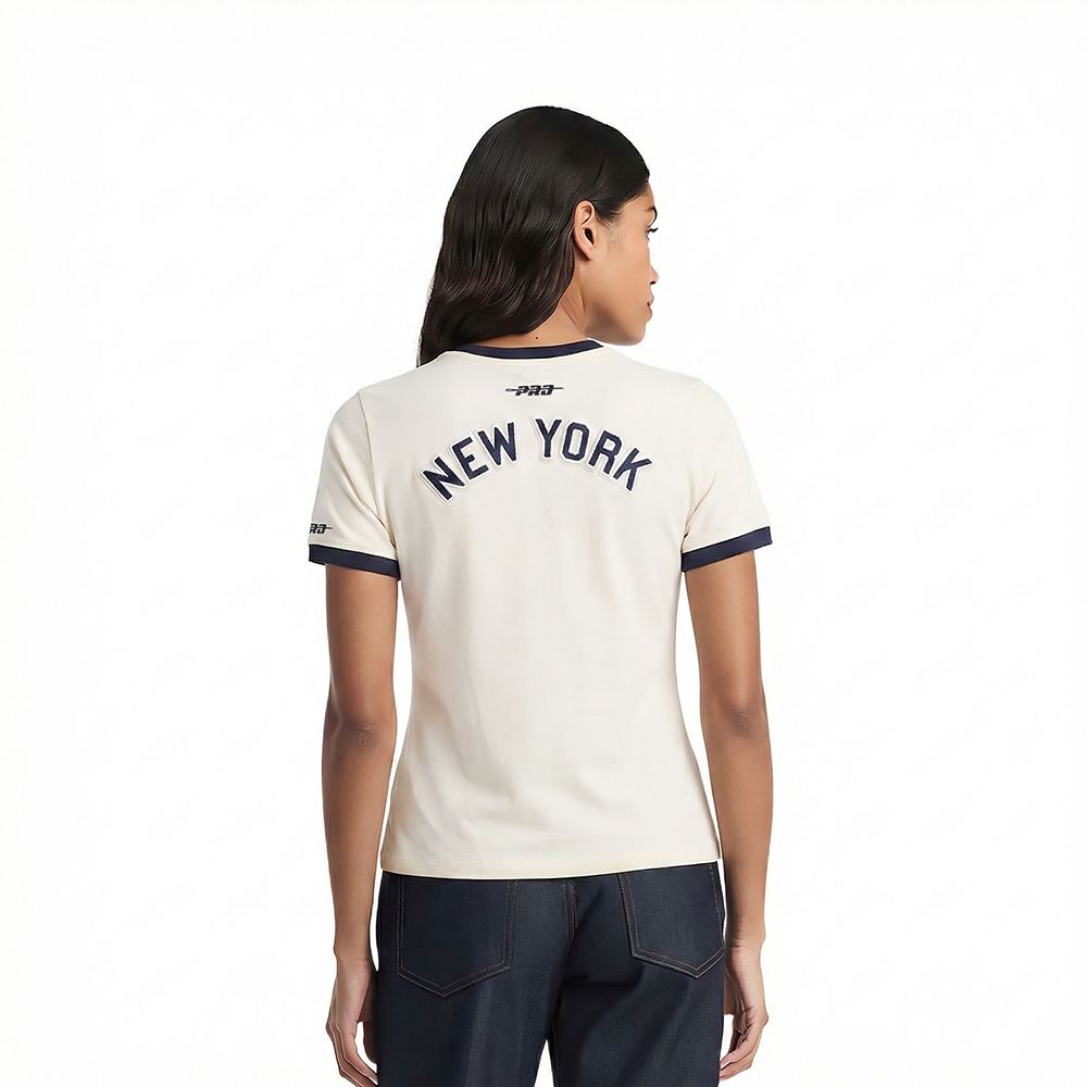 MLB NEW YORK YANKEES RETRO CLASSICS HAUT À BORDURES CONTRASTANTES POUR FEMME (COQUILLE D'ŒUF/MARINE MINUIT)