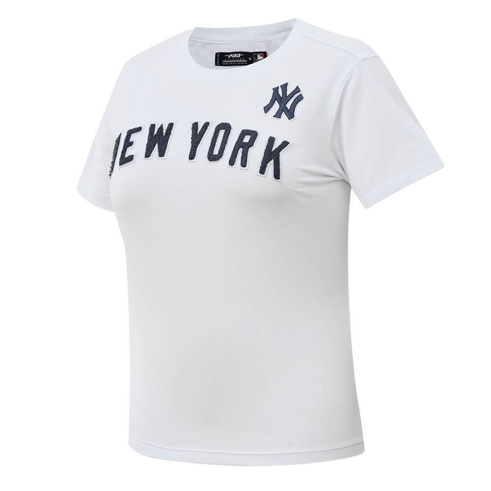 MLB NEW YORK YANKEES CLASSIC SHORT SLEEVE WOMEN'S SINGLE JERSEY SLIM FIT TOP (WHITE)