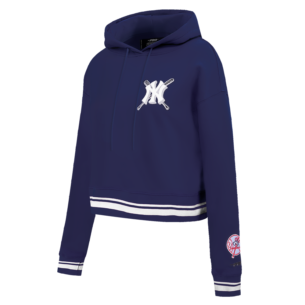 MLB NEW YORK YANKEES MASHUP WOMEN'S RIB CROPPED PULLOVER HOODIE (MIDNIGHT NAVY)